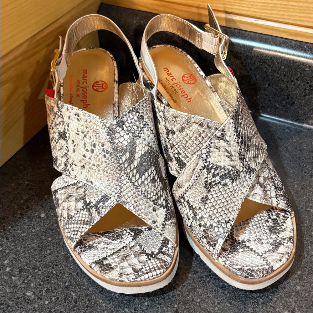 Marc Joseph Myrtle Beach Snakeskin Sandal Wedge Slingback Heels Women's 6